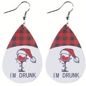 3/$12~I'm Drunk Christmas/New Year's Eve Wine Glass Earrings